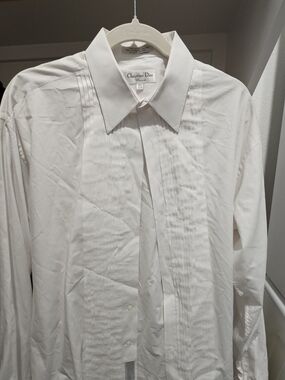 Dior Men’s White Pleated Front Dress Shirt SIZE 16.5 34/35